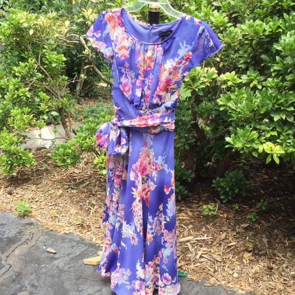 K Petite Floral Flare Bow Tie Maxi Dress - Picture 1 of 2